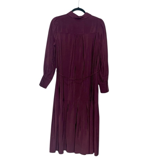 LOFT Burgundy Pleated Tie Waist Midi Shirtdress Size 6P NWT - Picture 6 of 10